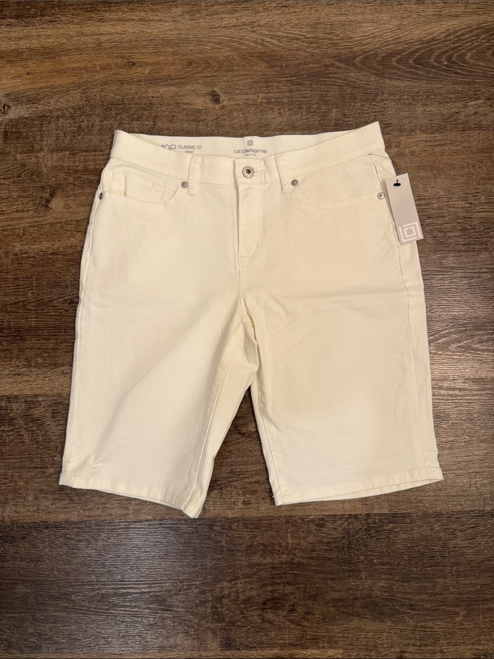 Liz Claiborne Cream Denim Bermuda Shorts